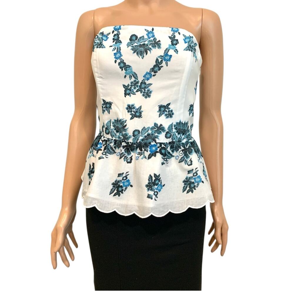 WHBM 10 floral scallop hem corset peplum top convertible TS 3356